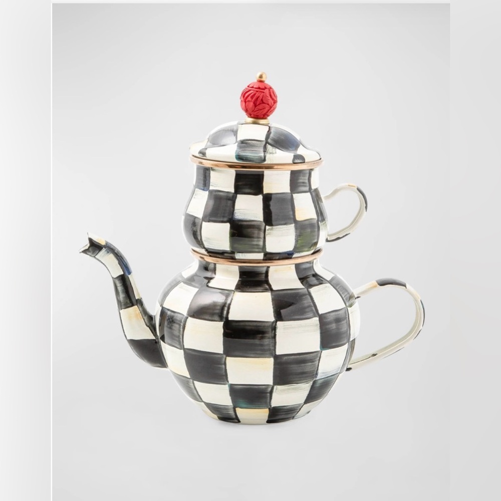 MACKENZIE-CHILDS “COURTLY CHECK”   HIGH TEA SET *TEA POT & CUP *NWT $200.00